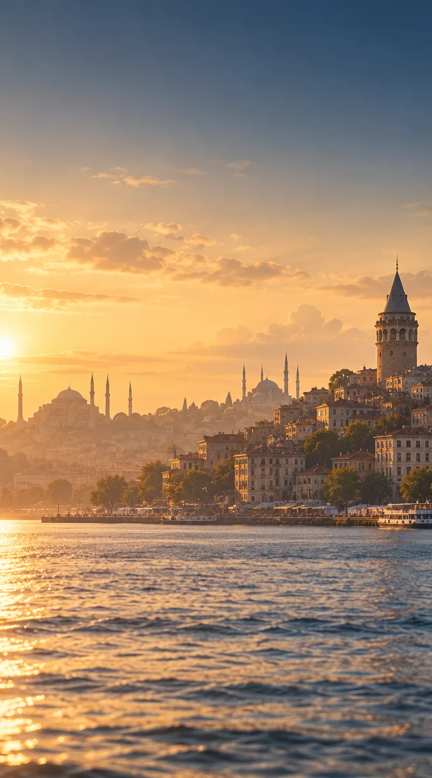 Istanbul skyline with the Galata Tower at golden hour